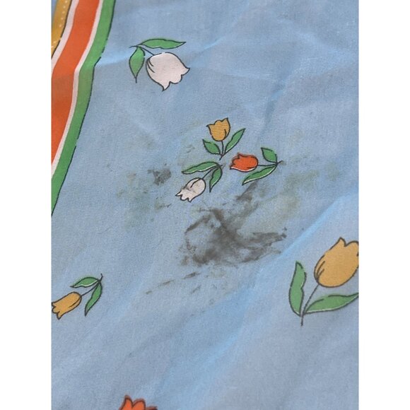 Vintage Floral Square Scarf Blue Lightweight Boho Hippie Bandana Neck Wrap - Picture 4 of 4